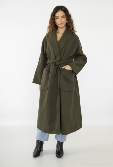 Wholesaler Tendance - LONG AND WIDE COAT WITH SHAWL COLLAR BELT WIDE SLEEVE