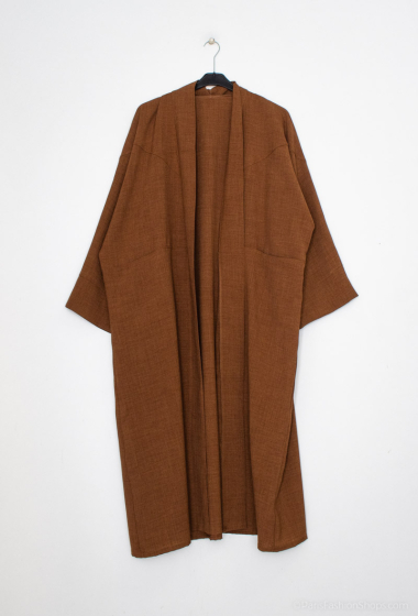 Grossiste Tendance - manteau oversize poche couture épaule tissu imitation lin