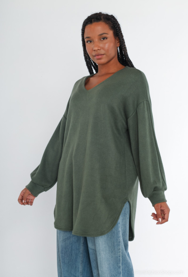 Wholesaler Tendance - batwing sleeve v-neck tunic sweater