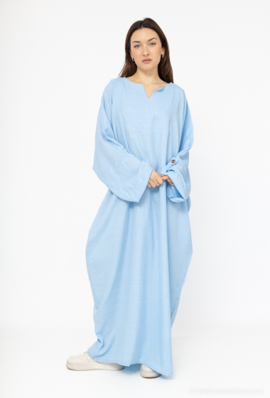Großhändler Tendance - Abaya-Kleid mit Schlitzkragen und hochgekrempelten Ärmeln