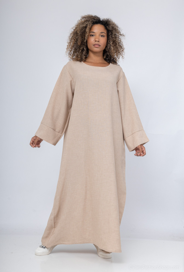 Grossiste Tendance - robe abaya imitation lin évasé manche large