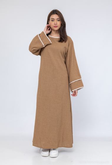 Grossiste Tendance - robe abaya imitation lin liserai manche et épaule