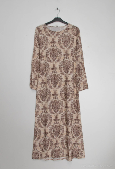 Wholesaler Tendance - imitation linen abaya dress with liserai sleeves and shoulders