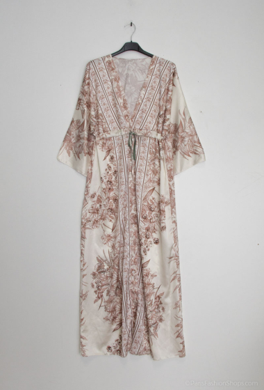 Grossiste Tendance - robe attache a la ceinture possible de fermer avec boutons col v manche kimono