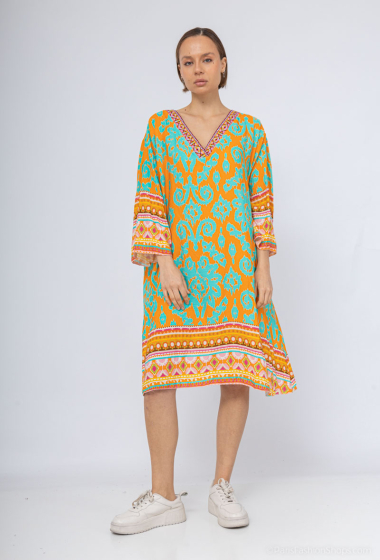 Wholesaler Tendance - colorful inca pattern v-neck printed dress