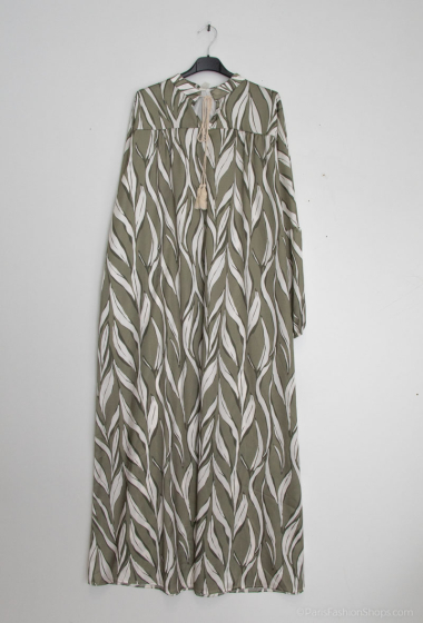 Wholesaler Tendance - long printed dress with puffed sleeves and mao ponpon collar