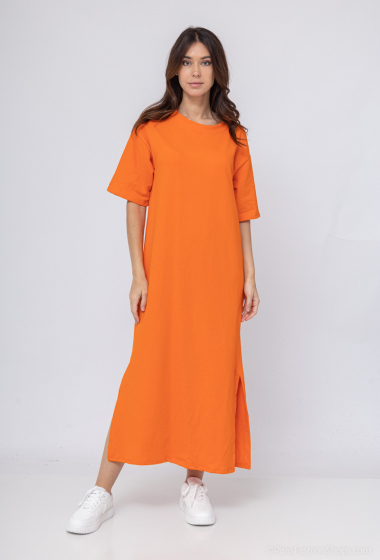 Wholesaler Tendance - Long cotton dress with short sleeves and slit on the side