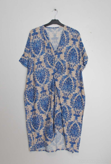 Wholesaler Tendance - twist dress in the center v-neck short sleeve viscose print