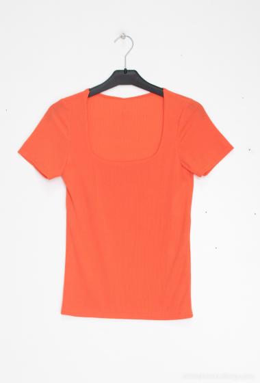 Großhändler Tendance - T-Shirt mit kurzen Ärmeln, quadratischem Kragen, gerippt