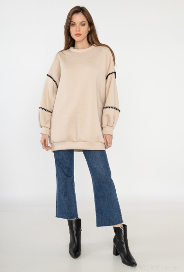 Wholesaler Tendance - Sweatshirt tunic with 2 borders on the puffed sleeves