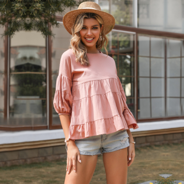 Wholesaler TINA - Pink bohemian chic blouse