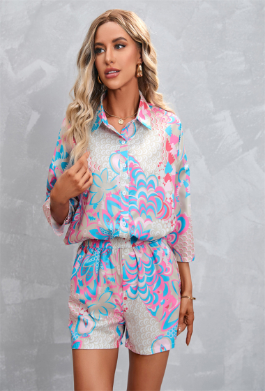 Wholesaler TINA - Pink and turquoise floral shirt and shorts