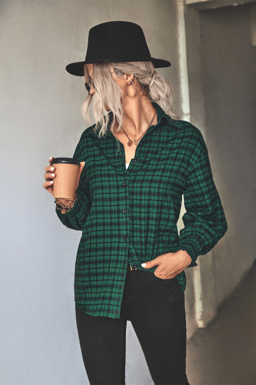 Grossiste TINA - Chemise Vert et noir style bohème chic