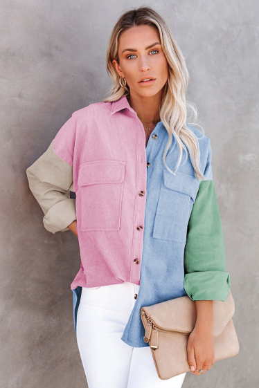 Wholesaler TINA - Pink and sky bohemian chic velvet blouse