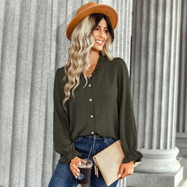 Wholesaler TINA - Khaki bohemian chic style blouse