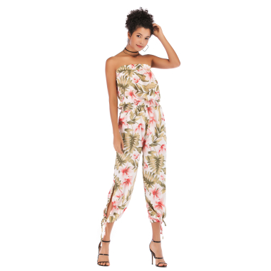 Wholesaler TINA - Nude shoulder jumpsuit with floral pattern