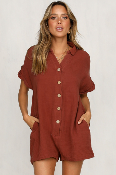 Wholesaler TINA - Brick red playsuit in bohemian chic style