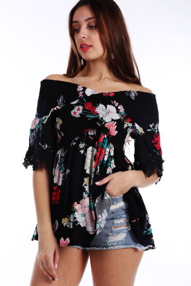 Wholesaler TINA - Wide sleeves, bare shoulders, floral print
