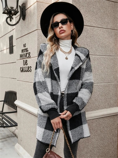 Grossiste TINA - Manteau à capuche Noir et gris clair