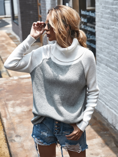 Wholesaler TINA - White and gray heather bohemian chic style sweater