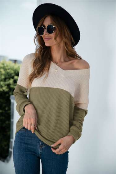 Wholesaler TINA - Khaki and ecru sweater