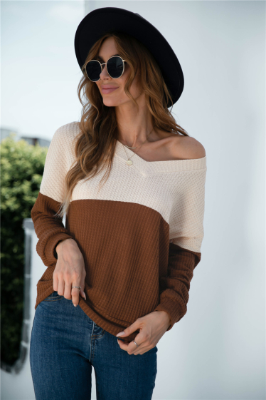 Wholesaler TINA - Brown and ecru sweater
