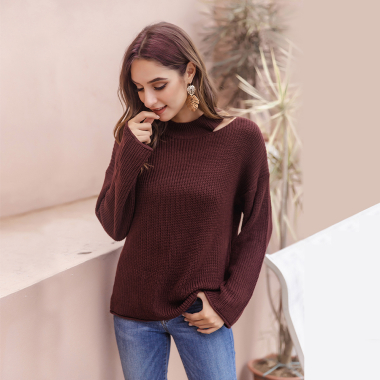 Wholesaler TINA - Dark brown bohemian chic style sweater
