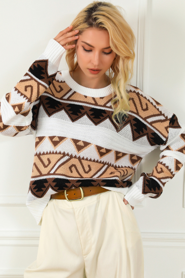 Großhändler TINA - Mehrfarbiger Pullover im Bohemian-Chic-Stil