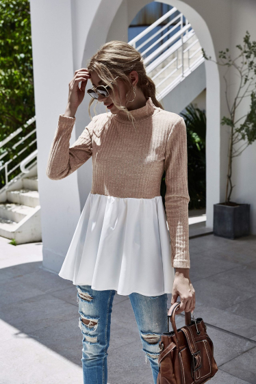 Wholesaler TINA - Trompe-l’oeil sweater Heather beige and white