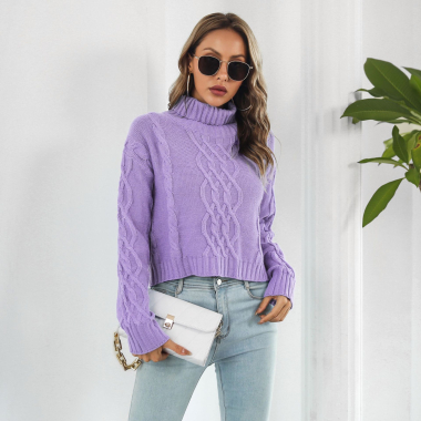 Grossiste TINA - Pull Violet style bohème chic