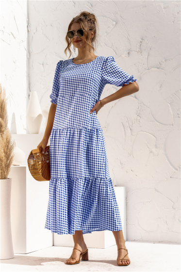 Wholesaler PRETTY SUMMER - Azure and ecru checked dress