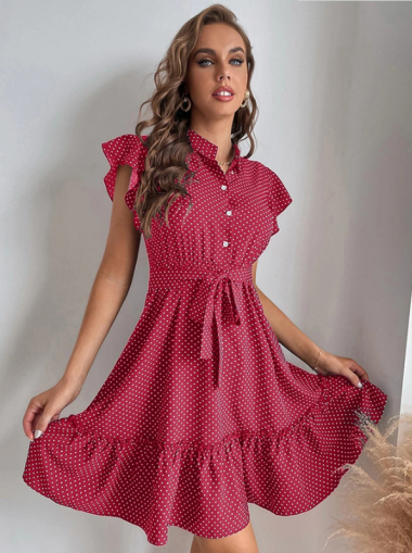 Wholesaler TINA - Red and white polka dot dress bohemian chic style