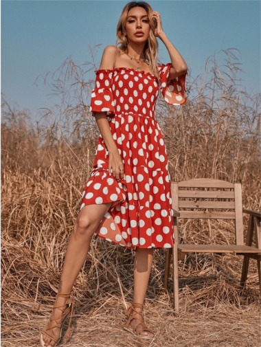 Wholesaler PRETTY SUMMER - Red and white polka dot dress