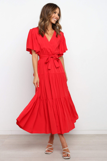 Wholesaler TINA - Red ruffled dress in bohemian chic style