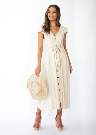 Wholesaler PRETTY SUMMER - Buttoned dress, V neckline, sleeveless