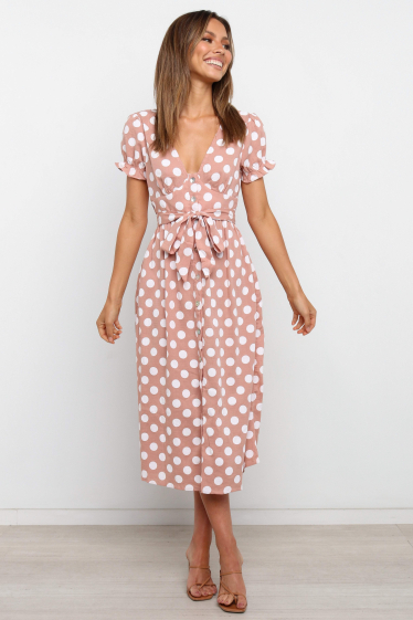 Wholesaler TINA - Pink and white shirt dress