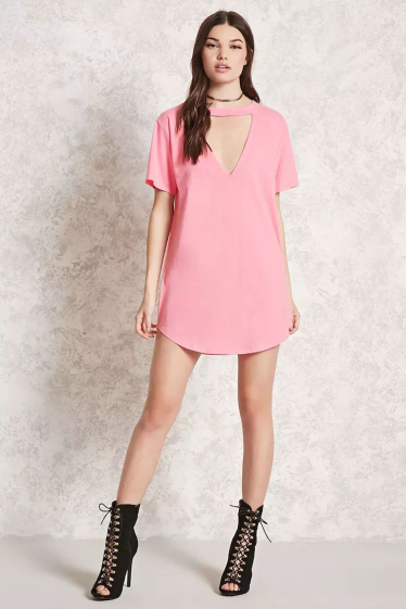 Wholesaler TINA - Pink short dress in bohemian chic style