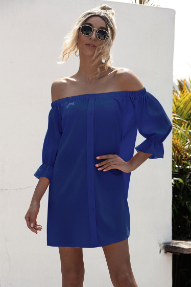 Mayorista TINA - Vestido recto azul marino estilo bohemio chic