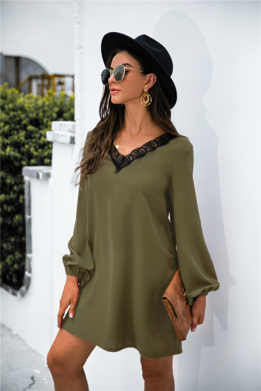 Wholesaler TINA - Khaki straight dress bohemian chic style