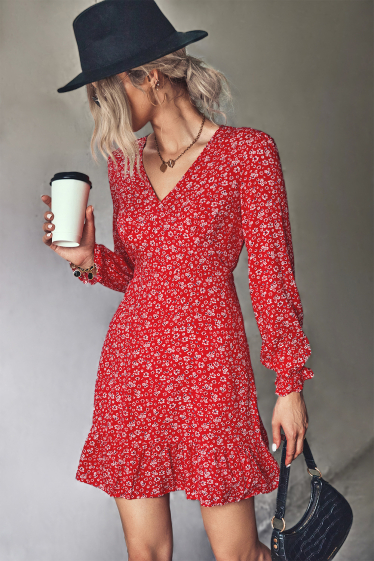 Wholesaler TINA - Red straight dress bohemian chic style
