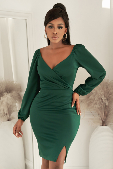 Wholesaler TINA - Straight dress Dark green bohemian chic style
