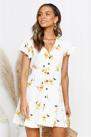 Wholesaler PRETTY SUMMER - White and yellow flared dress