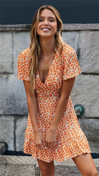 Großhändler PRETTY SUMMER - Orange ausgestelltes Kleid