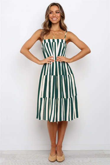 Wholesaler TINA - Green and white flared dress