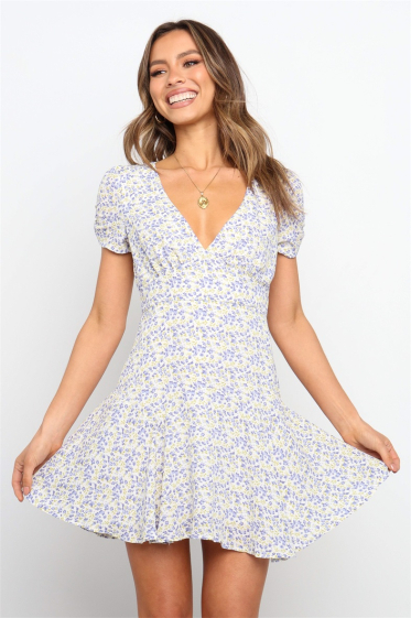 Wholesaler TINA - White and azure floral dress