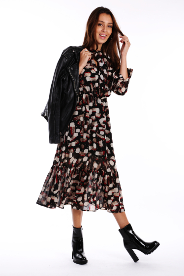 Wholesaler TINA - Black long sleeves Floral Dress