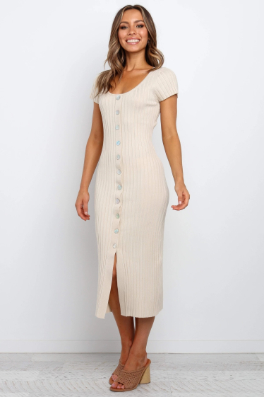 Wholesaler TINA - Beige sheath dress bohemian chic style