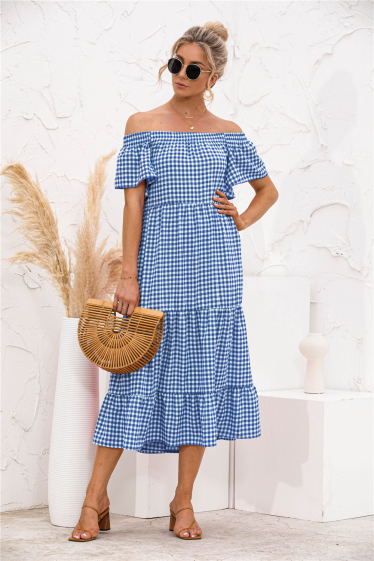 Wholesaler TINA - Long dress Royal blue and white bohemian chic style