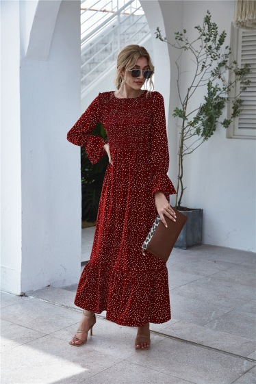 Wholesaler TINA - Long burgundy and ecru bohemian chic dress