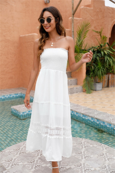 Wholesaler PRETTY SUMMER - Long dress, strapless, fishnet bottom, light and comfortable